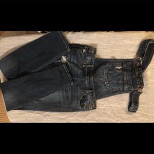 Junior Size 3 distressed dark denim overalls